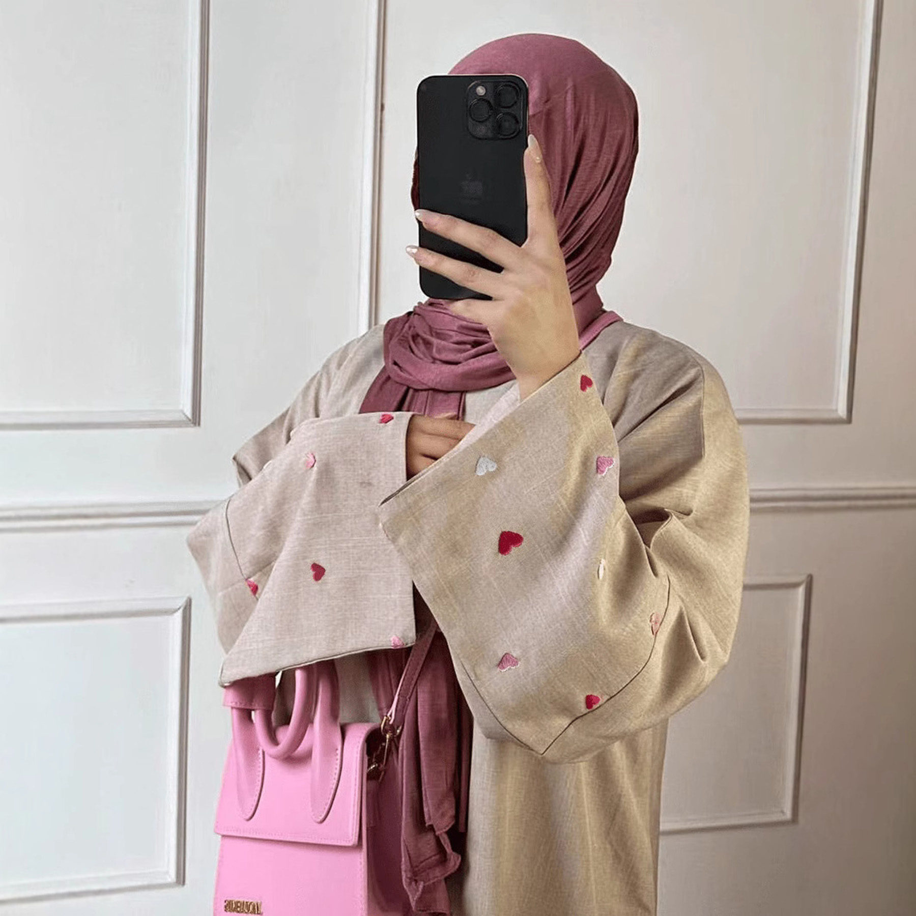 Embroidery Arabic - Women's Love Heart Embroidery Muslim Abaya