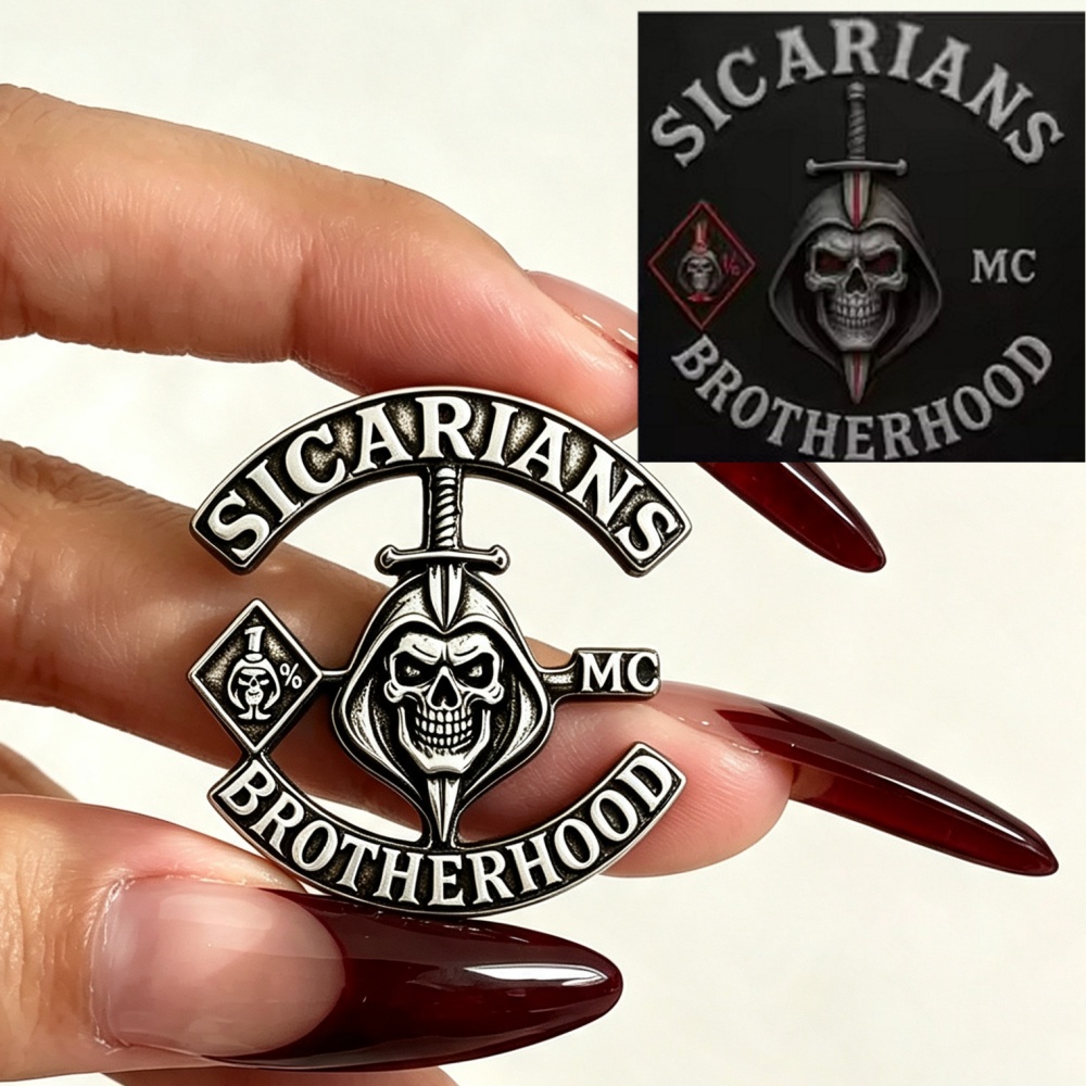 Embroidery Alphabet - Engraved Custom MC Picture Logo Brooch