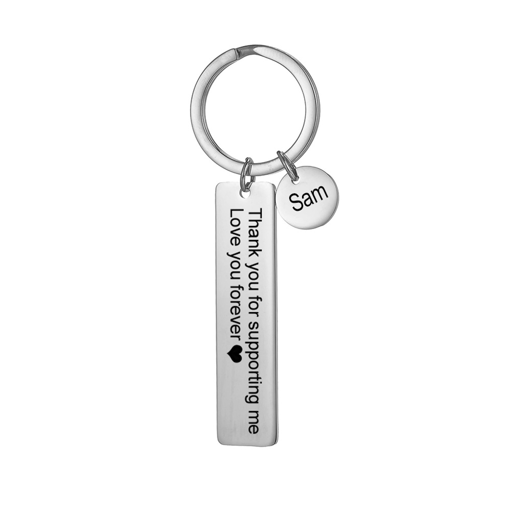 Embroidery Alphabet - Personalized Engrave Name Bar Keychain Stainless